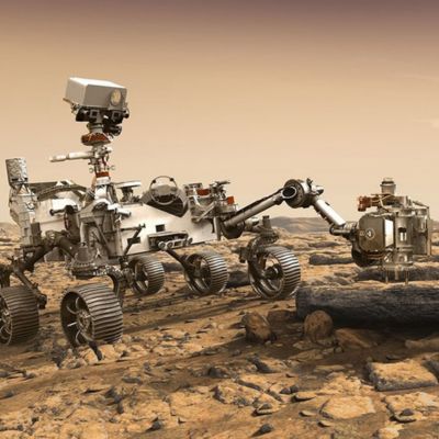 Link zur Beschreibung des Schülerworkshops „Der Mars-Rover-Workshop“ - Das Bild zeigt eine künstlerische Darstellung eines Mars-Rovers auf der Mars-Oberfläche.