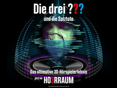 Link zur Beschreibung des Hörspiels „Die drei ??? und die Salztote“ – Die Grafik zeigt das Logo von „Die drei ???“ und den Titel der Folge „und die Salztote“. Darunter befindet sich eine Zeichnung von einem Frauengesicht.