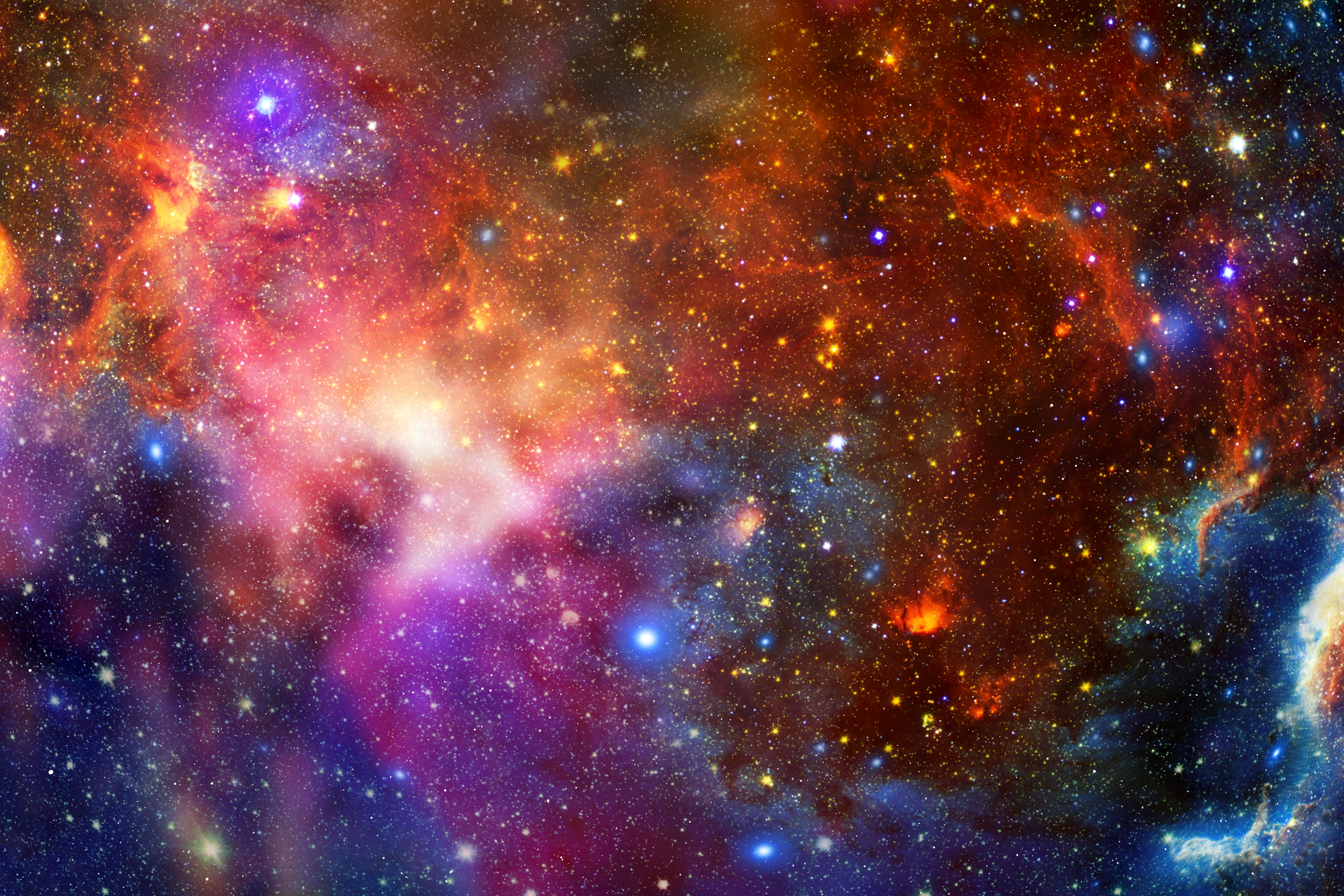 Szene aus „Space Tour“: Blick in ein Sternentstehungsgebiet mit vielen hellen Sternen und bunt leuchtenden Nebeln (künstlerische Darstellung) Szene aus „Space Tour“: Blick in ein Sternentstehungsgebiet mit vielen hellen Sternen und bunt leuchtenden Nebeln (künstlerische Darstellung)