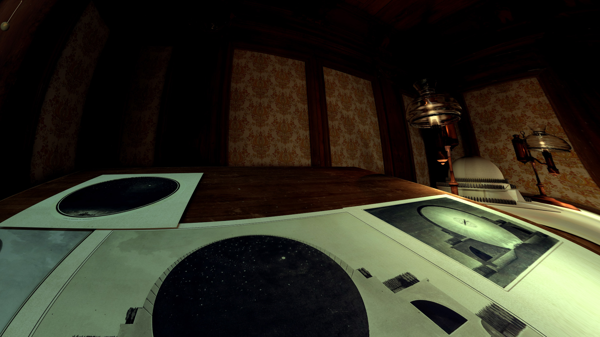 Auf einem Tisch in einem abgedunkelten Raum liegen Konstruktionszeichnungen für ein riesiges Planetarium. Auf einem Nebentisch steht ein 3D-Modell des geplanten, aber nie gebauten Planetariums (künstlerische Darstellung). Auf einem Tisch in einem abgedunkelten Raum liegen Konstruktionszeichnungen für ein riesiges Planetarium. Auf einem Nebentisch steht ein 3D-Modell des geplanten, aber nie gebauten Planetariums (künstlerische Darstellung).