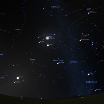 Das Bild zeigt die Begegnung von Jupiter und Mond am 16.09.2025 um 6:00 Uhr.