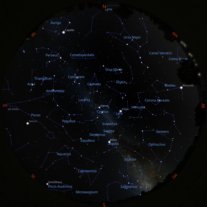 Das Bild zeigt eine Sternkarte, wie der Sternenhimmel am 15.09.2026 um 22:00 Uhr zu sehen ist.