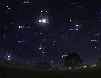 Das Bild zeigt die Begegnung von Mond und Jupiter am 22.04.2026. Das Bild zeigt die Begegnung von Mond und Jupiter am 22.04.2026.