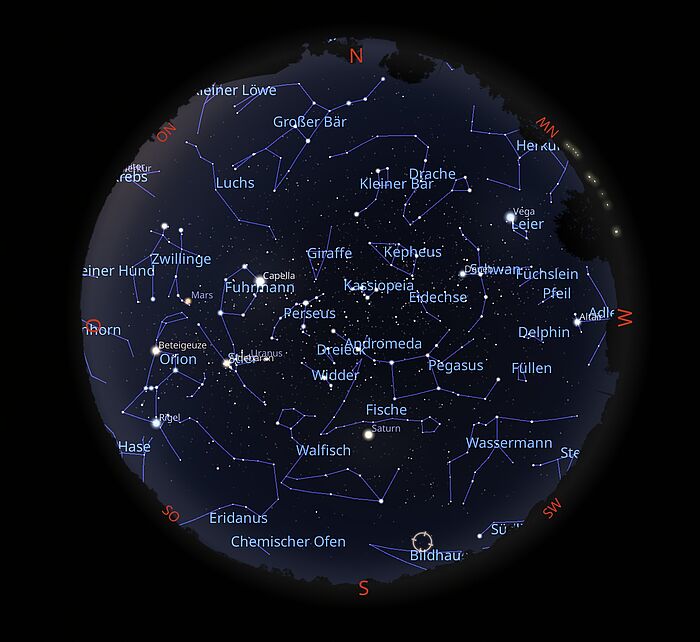 Das Bild zeigt eine Sternkarte mit dem Sternenhimmel am 15.08.2026 um 0:00 Uhr. Das Bild zeigt eine Sternkarte mit dem Sternenhimmel am 15.08.2026 um 0:00 Uhr.