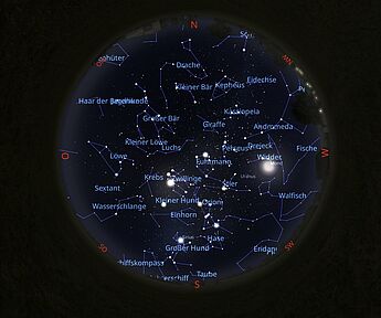 Das Bild zeigt die Sternkarte vom 31.12.2025 um 0:00 Uhr.