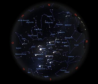 Das Bild zeigt eine Sternkarte mit dem Sternenhimmel am 15.02.2026 um 20:00 Uhr.
