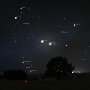 Das Bild zeigt die Begegnung von Mond und Venus am 18.05.2026 um 21:00 Uhr.