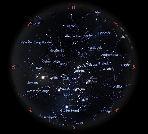 Das Bild zeigt eine Sternkarte, wie der Sternenhimmel am 15.10.2026 um 6:00 Uhr zu sehen ist.