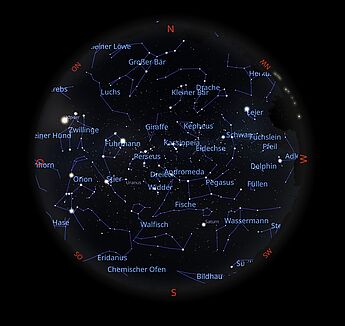 Das Bild zeigt die Sternkarte vom 14.12.2025 um 20:00 Uhr.