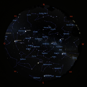 Das Bild zeigt die Sternkarte vom 30.09.2025 um 0:00 Uhr.