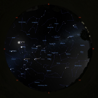 Das Bild zeigt eine Sternkarte mit dem Sternenhimmel am 31.01.2026 um 18:00 Uhr.