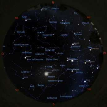 Das Bild zeigt die Sternkarte vom 30.03.2026 um 23:00 Uhr.