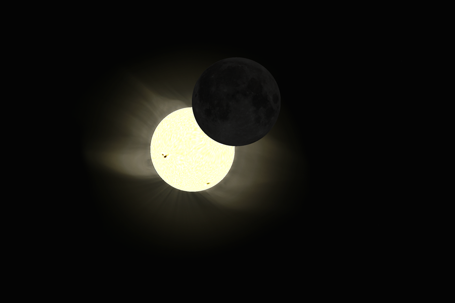 Das Bild zeigt eine Darstellung einer partiellen Sonnenfinsternis. Der Mond bedeckt 16,6 Prozent der Sonnenscheibe.